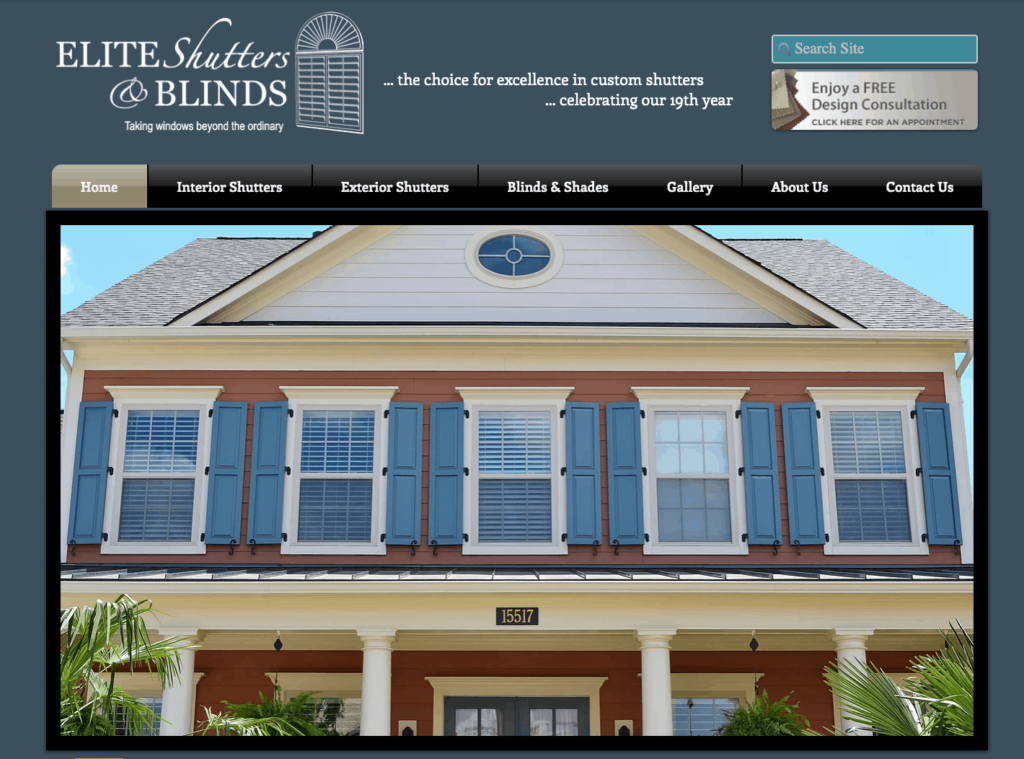 Image of the elite shutters website before the redesign